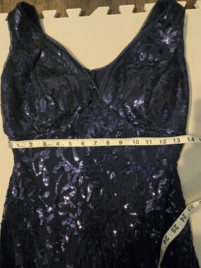 Sequin Embellished Navy V-Neck Dress 20's Gatsby Inspired